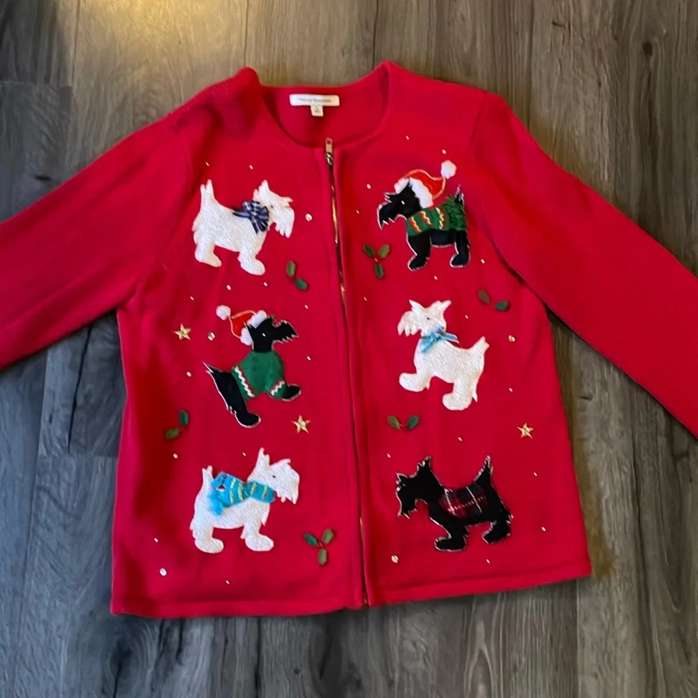 Mercer Street Studio, Christmas Sweater, doggies, zipper sweater, size Small